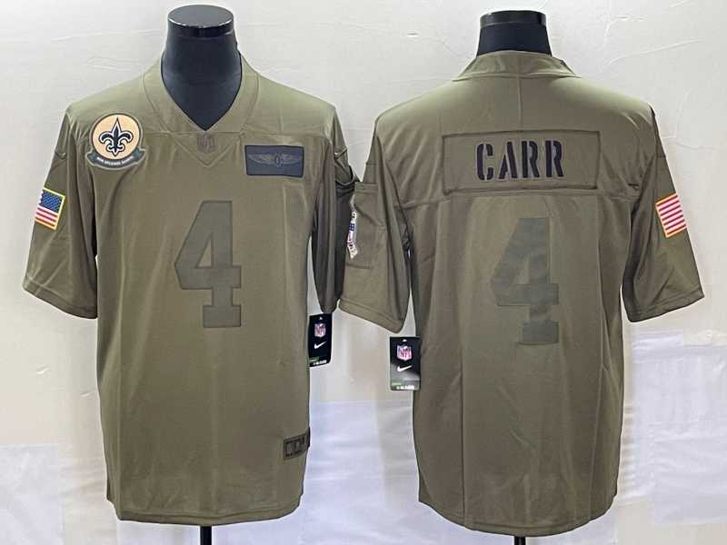 Mens New Orleans Saints #4 Derek Carr NEW Olive 2019 Salute To Service Stitched NFL Nike Limited Jersey